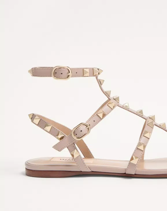 Valentino Rockstud Flat Calfskin Sandal With Straps - Image 2